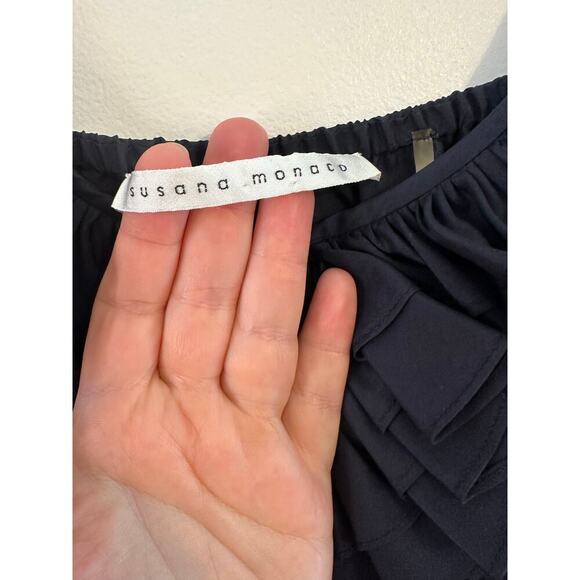 Susanna Monaco Womens Navy Ruffle Flutter Pockets Silk Coquette Mini Dress 2 - Picture 4 of 8